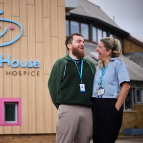  Harry Boshell and nurse Louise Smith at Claire House Hospice