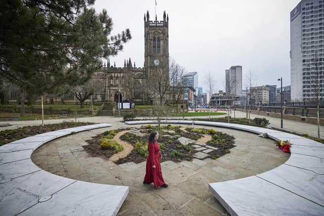 The Glade of Light, a memorial to the 22 people murdered in the Manchester Arena terror attack.