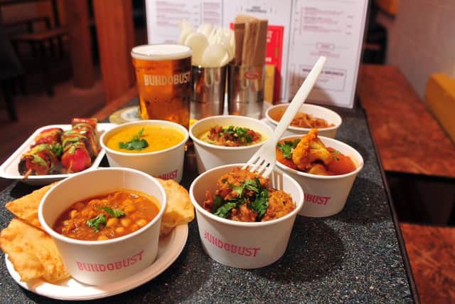 Some of the dishes on offer at Bundobust, all served with eco-friendly dinnerware. Pic: Tony Johnson.