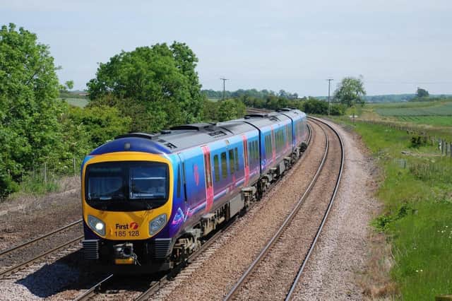 A Transpennine train travelling towards Manchester.