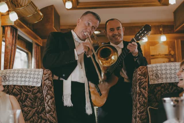 On tune ... passengers are serenaded aboard the luxury Northern Belle train