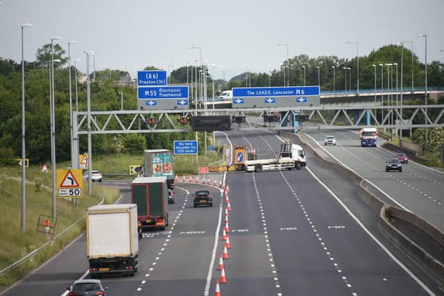 The northbound M6 is closed between junctions 32 (Preston, M55) and 33 (Lancaster South, A6)