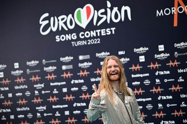 United Kingdom's singer Sam Ryder arrives for the opening ceremony of the Eurovision Song contest 2022 on May 8, 2022. (Pic credit: Marco Bertorello / AFP via Getty Images)