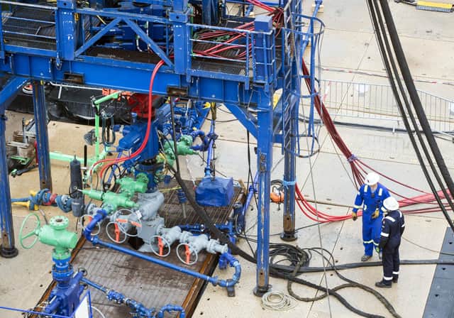 Workers at the Cuadrilla fracking site in Preston New Road, Little Plumpton, Lancashire.