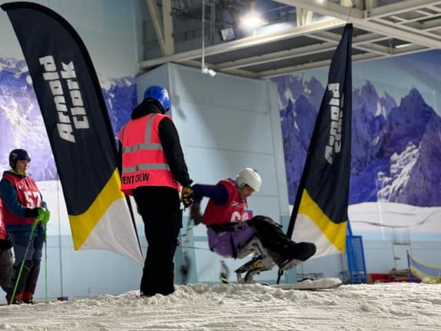 Sit Skier Hannah Tomsett at the Start of the Arnold Clark Parallel Lines Race at Chill Factore