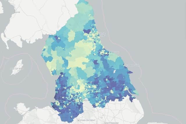 A screenshot from TfN’s visualiser providing the percentage of homes with driveways in the north of England