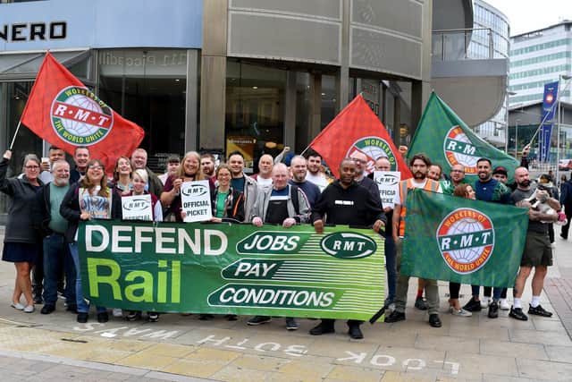 Members of the RMT stand on a picket line. PIC: Anthony Devlin/Getty Images