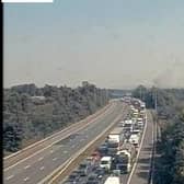 Traffic building on the M6 northbound following a collision between Preston and Lancaster Photo: National Highways 