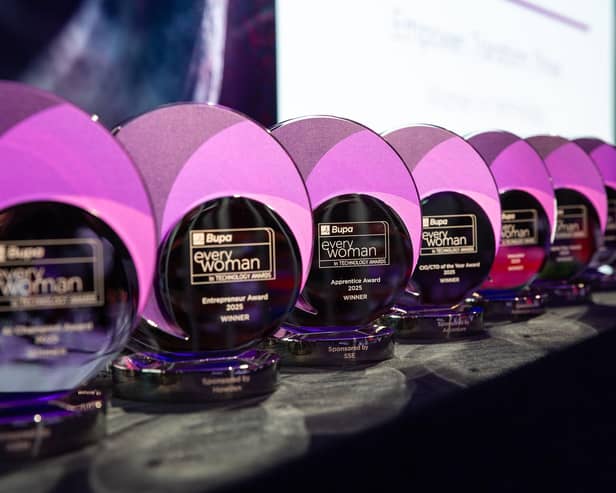 2025 Bupa everywoman in Technology Awards trophies