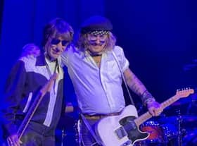 Jeff Beck and Johnny Depp on stage at Sheffield City Hall. Picture: Terence Turnbull
