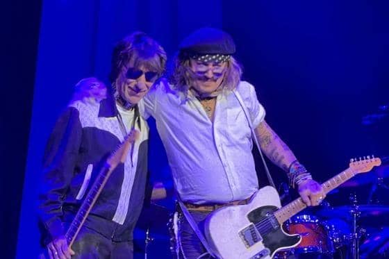 <p>Jeff Beck and Johnny Depp on stage at Sheffield City Hall. Picture: Terence Turnbull</p>