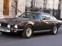 Library image of an Aston Martin V8 Vantage outside Christie's auction house in central London for the Sixty Years of James Bond auction.