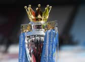 LONDON, ENGLAND - AUGUST 07: Detail view of the Premier League Trophy prior to the Premier League match between West Ham United and Manchester City at London Stadium on August 07, 2022 in London, England. (Photo by Mike Hewitt/Getty Images)