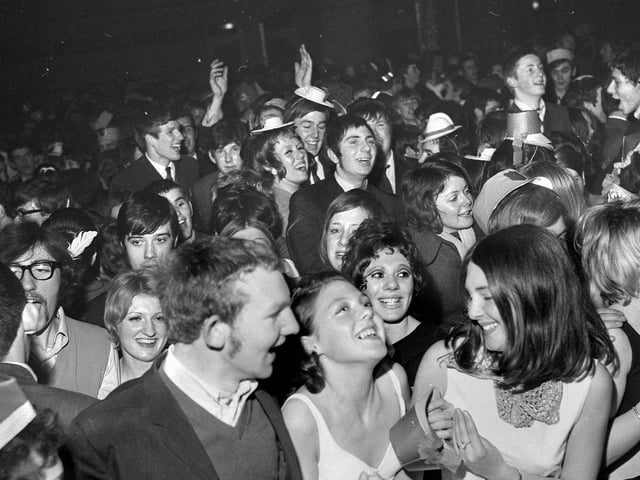 Happy revellers on New Years Eve at Wigan Casino Club in 1969.