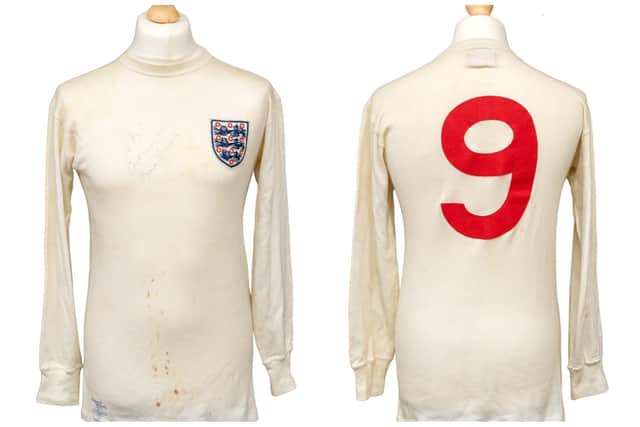 Auctioneer Charles Hanson estimates that Sir Bobby Charlton's iconic World Cup semi-final shirt could raise as much as £100,000 (photo: Mark Laban/Hansons)
