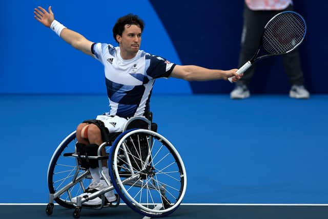Team GB's Gordon Reid celebrates victory against Gustavo Fernandez of Argentina during the Wheelchair Tennis Men's Singles quarter-finals. (Photo by Buda Mendes/Getty Images)