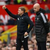 Manchester United manager Erik Ten Hag and Newcastle United head coach Eddie Howe at Old Trafford in October.