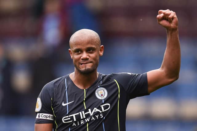 Manchester City's Belgian defender Vincent Kompany gestures at the end of the English Premier League football match between Burnley and Manchester City at Turf Moor in Burnley, north west England on April 28, 2019.