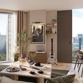 Picture windows offer views across the city.