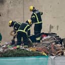 Specialist rescue teams at the scene of an explosion and fire at a block of flats in St Helier, Jersey.