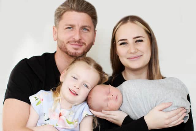 Sammy Gray, who nearly died from cancer three years ago, was a patient at The Christie NHS Foundation Trust in Manchester
Sammy is pictured with partner Daley and children Harper and Walter
Photo credit: Kelly Couttie Photography/PA Wire