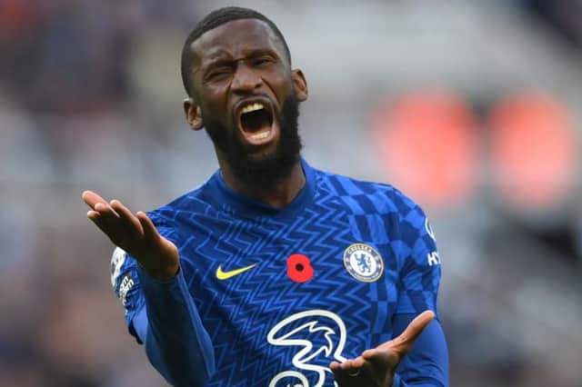 Chelsea player Antonio Rudiger reacts in frustraition during the Premier League match between Newcastle United and Chelsea at St. James Park on October 30, 2021 in Newcastle upon Tyne, England. (Photo by Stu Forster/Getty Images)