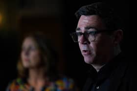 Andy Burnham speaks to the media during a press conference at the Convention of the North.