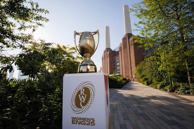 The new Women’s Rugby World Cup trophy at Battersea Power Station