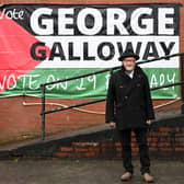 George Galloway poses outside his campaign headquarters in Rochdale after winning the seat in a by election. Picture Oil Scarff/AFP via Getty Images
