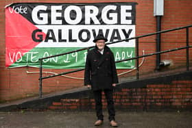 George Galloway poses outside his campaign headquarters in Rochdale after winning the seat in a by election. Picture Oil Scarff/AFP via Getty Images