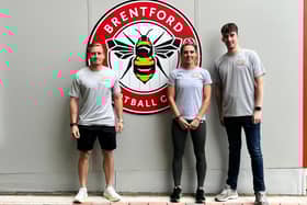 From left to right: Dr James Morehen, Aimee O’Keeffe, Evan Bailey at Brentwood FC
