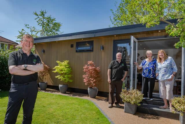 Rubicon Garden Rooms founder John Lyon, Martin Stevens from Rubicon Garden Rooms, Gwyneth Robinson and Carol-anne Robinson.