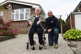 Isabel Webster pictured with Calum Griffin before the work on the drive was carried out