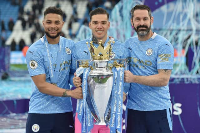 Manchester City are set to snap up Scott Carson on a free transfer after the goalkeeper was released by Derby County. The veteran goalkeeper has spent the last two years on loan at the Etihad from the Rams. (Manchester Evening News)
(Photo by Peter Powell - Pool/Getty Images)