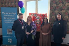 L-R Laura Windsor Action Together, Kim Rogers The Salvation Army, Arooj Shah leader of Oldham Council and Shelly Kipling Oldham Council CEO joined with more than 60 people at the event