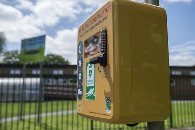 Defibrillator outside Baguley Hall School
