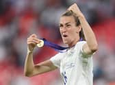 Jill Scott celebrates after England's UEFA Women's Euro 2022 final victory over Germany