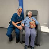 Joan is urging others not to avoid the warning signs of skin cancer. She is pictured after her surgery with Mr James Young.