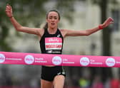 Eilish McColgan wins the women's elite race during the Vitality London 10,000m road race. Pic by Justin Setterfield/Getty Images