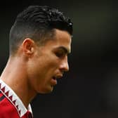 Cristiano Ronaldo of Manchester United walks off at half time during the Premier League match between Manchester United and Newcastle United at Old Trafford on October 16, 2022 in Manchester, England. (Photo by Dan Mullan/Getty Images)