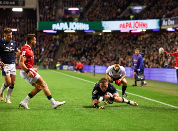 Matt Fagerson scored Scotland's fifth try in the record 35-7 win over Wales at Murrayfield. (Photo by Ian MacNicol/Getty Images)