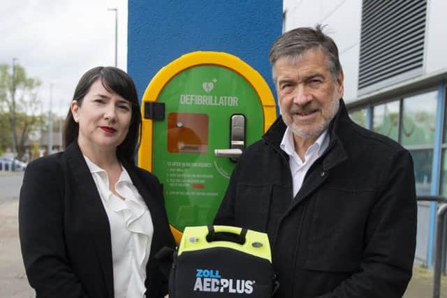 Defibrillator outside Wythenshawe Forum.