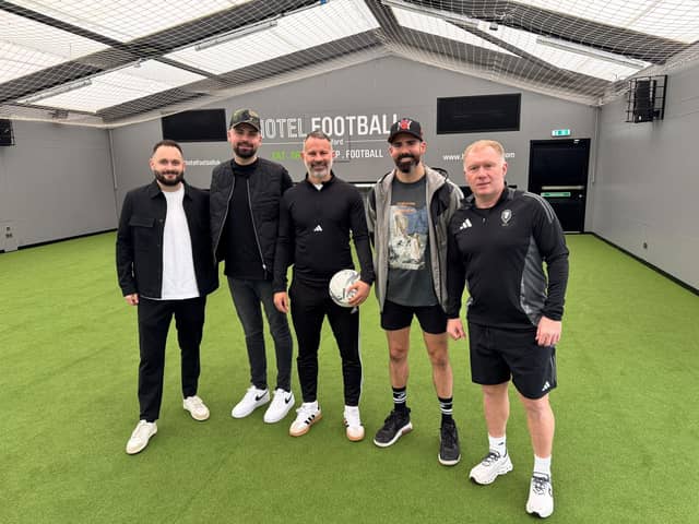 Left to right: Alex Barlow – Senior Account Manager at Optime Group Matt Young – Director at Optime Group Ryan Giggs Anthony Young – Director at Optime Group Paul Scholes