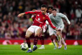 Manchester United's Antony scores their side's second goal of the game from the penalty spot during the Carabao Cup third round match against Barnsley at Old Trafford. Photo: Mike Egerton/PA Wire.