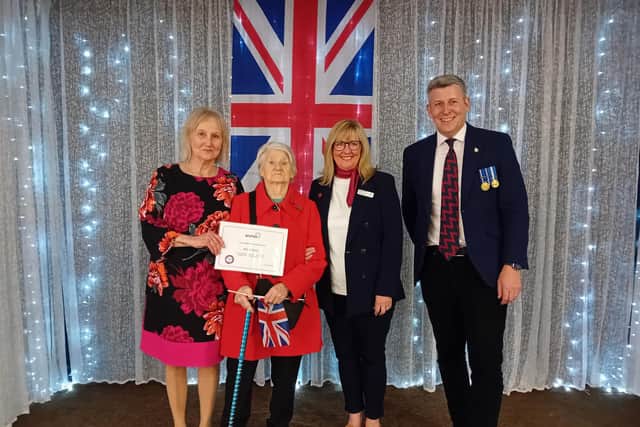 Left to right: Sheila Thornton (Anchor Wellness Co-Ordinator), Mavis Dunn (Resident at Israel Sieff Court care home), Kathryn Glass (Royal Star and Garter’s VFF Project Lead) and Rob Martin (Managing Director of Care Services at Anchor)