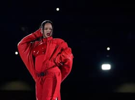 Barbadian singer Rihanna performs during the halftime show of Super Bowl LVII between the Kansas City Chiefs and the Philadelphia Eagles at State Farm Stadium in Glendale, Arizona, on February 12, 2023. (Photo by TIMOTHY A. CLARY/AFP via Getty Images)